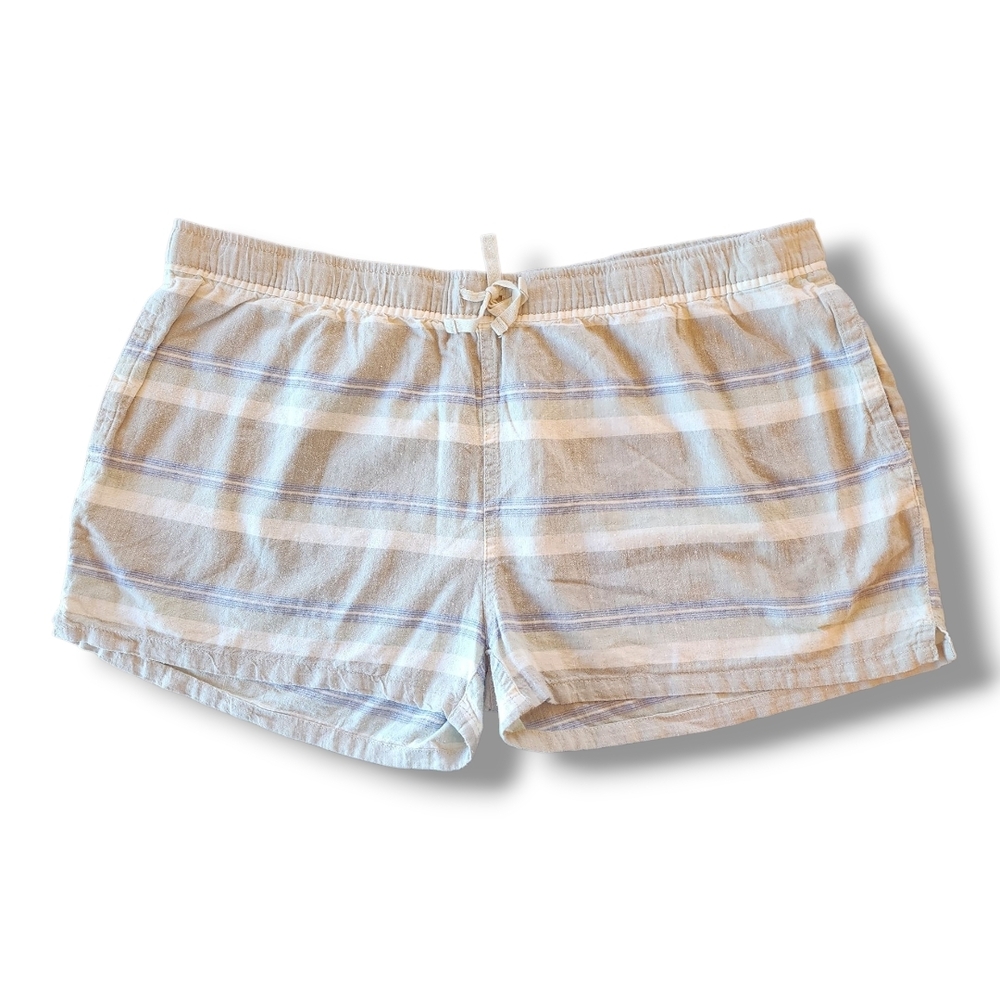 Patagonia Striped Drawstring Hemp Blend Cream And Tan Shorts XL
